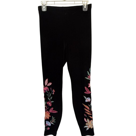 JW Los Angeles Womens Velvet Floral Leggings Embroidered Black Small - Picture 1 of 6